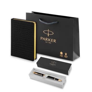 Подарочный набор Parker: ручка-роллер Parker IM Metal Black GTи ежедневник черного цвета с имитацией под кожу рептилии