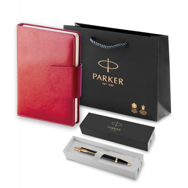 Подарочный набор: Шариковая ручка Parker IM Metal Black GT и Ежедневник недатированный А5 красный