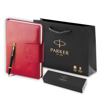 Подарочный набор: Шариковая ручка Parker IM Metal Black GT и Ежедневник недатированный А5 красный
