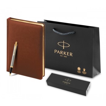 Подарочный набор: Шариковая ручка Parker IM Metal Core Brushed Metal GT и Ежедневник недатированный А5 коричневый