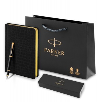 Подарочный набор: Перьевая ручка Parker IM Metal Black GT (глянцевый черный лак) и Ежедневник недатированный А5 черный