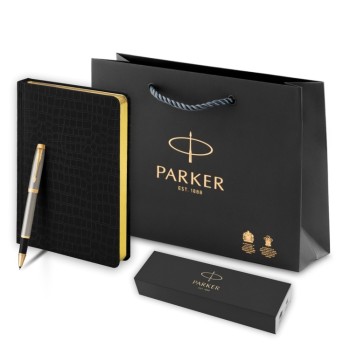 Подарочный набор: Ручка роллер Parker IM Metal Core Brushed Metal GT и Ежедневник недатированный А5 чёрный