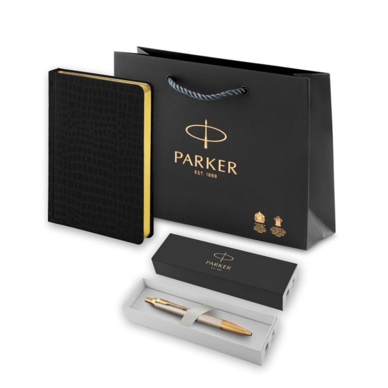 Подарочный набор:Шариковая ручка Parker IM Premium Warm Silver (grey) GT и Ежедневник недатированный А5 черный