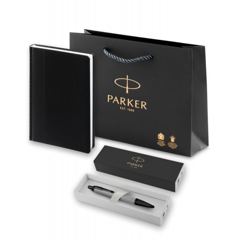 Подарочный набор: Шариковая ручка Parker PK IM MGREY BT , стержень Mblue в подарочной упаковке и Ежедневник  недатированный черный