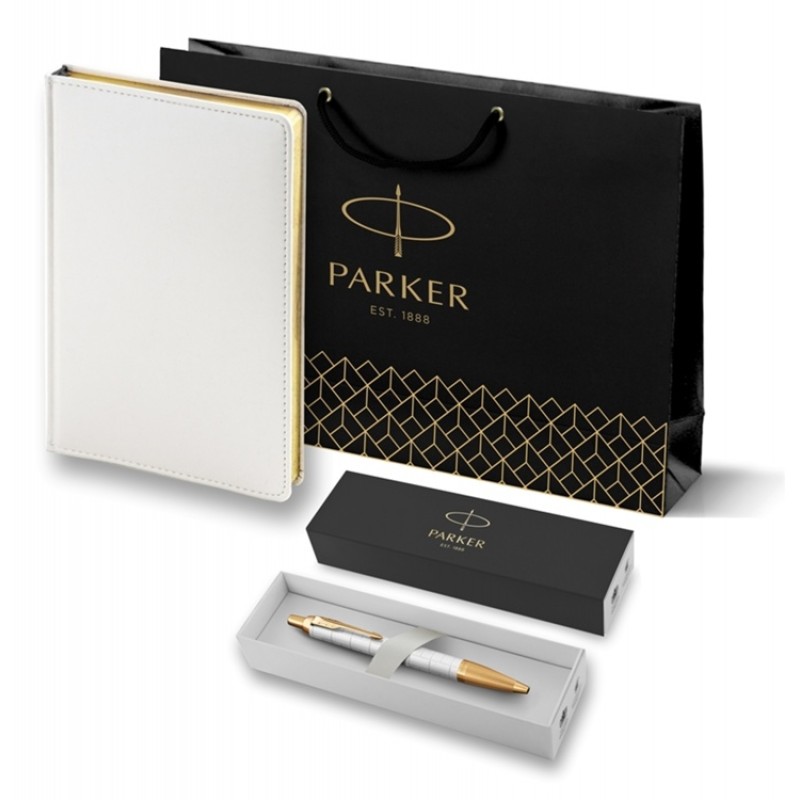 Подарочный набор: Ручка шариковая Parker IM Premium K318 Pearl GT, цвет чернил синий и белый недатированный ежедневник с золотым срезом



<b>Статус</b>: нов?