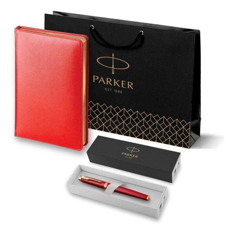 Подарочный набор: Ручка роллер Parker IM Premium T318 Red GT, цвет чернил черный и красный недатированный ежедневник с золотым срезом