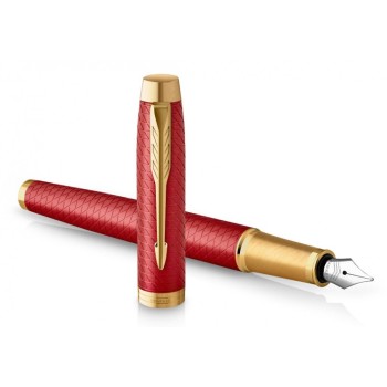 Подарочный набор: Ручка перьевая Parker IM Premium F318 Red GT, цвет чернил синий и красный недатированный ежедневник с золотым срезом