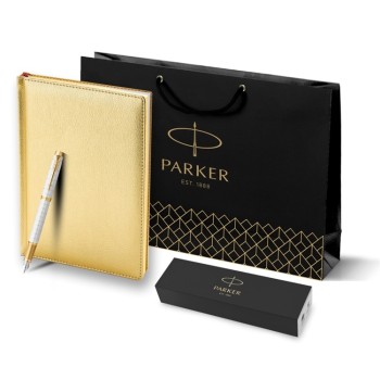 Подарочный набор: Ручка перьевая Parker IM Premium F318 Pearl GT, цвет чернил синий и золотистый ежедевник с золотым срезом<b>Статус</b>: новый