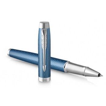 Подарочный набор: Ручка роллер Parker IM Premium T318 Blue Grey CT, цвет чернил черный и  ежедневник серебристого цвета