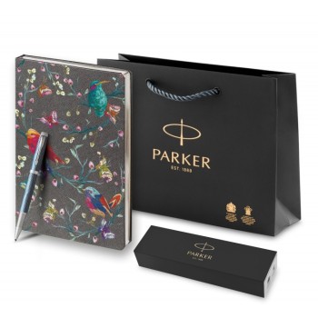 Подарочный набор: Ручка роллер Parker IM Premium T318 Blue Grey CT F черные чернила и Ежедневник недатированный, серый