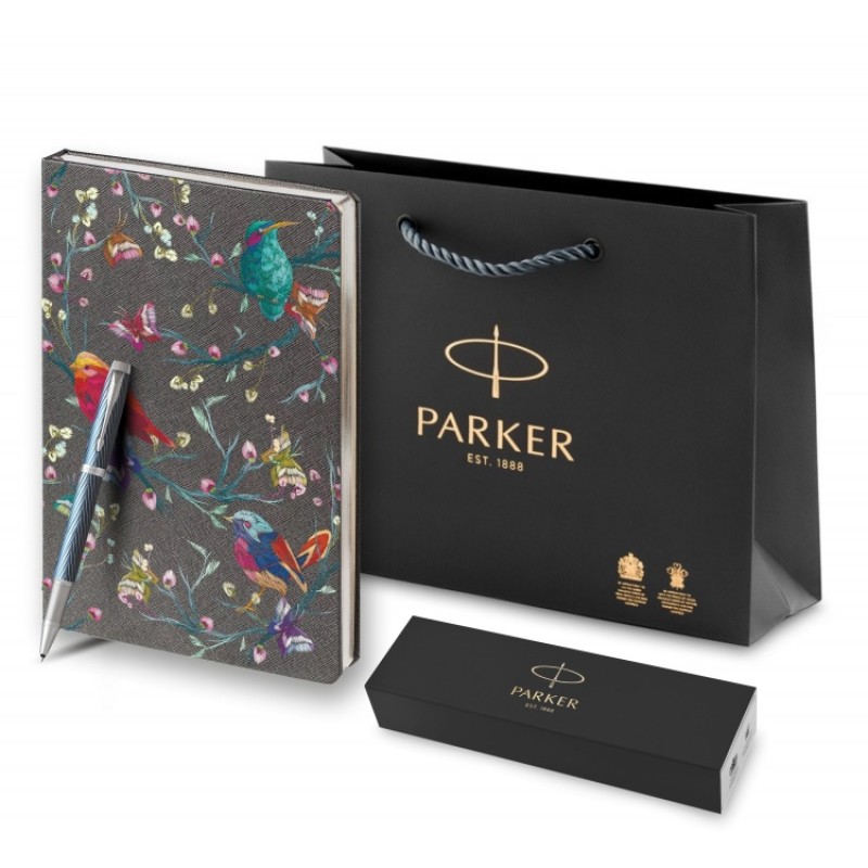 Подарочный набор: Ручка роллер Parker IM Premium T318 Blue Grey CT F черные чернила и Ежедневник недатированный, серый