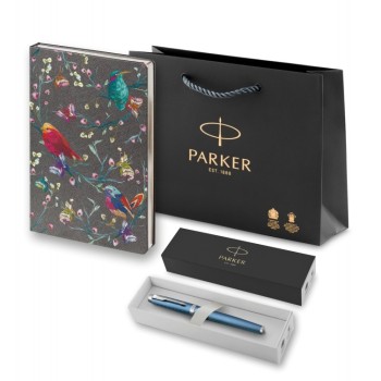 Подарочный набор: Ручка роллер Parker IM Premium T318 Blue Grey CT F черные чернила и Ежедневник недатированный, серый