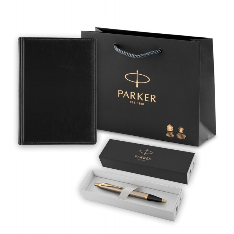 Подарочный набор: Ежедневник недатированный и Шариковая ручка Parker IM Metal, цвет: Brushed Metal GT