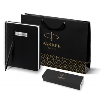 Подарочный набор Parker: черный ежедневник и черная шариковая ручка Parker IM Black Edition, цвет чернил синий