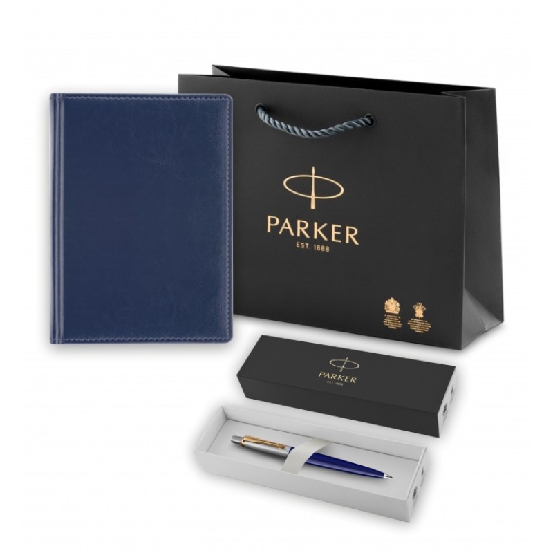 Подарочный набор: Шариковая ручка Parker Jotter K160, цвет: Blue/GT, стержень: M, цвет чернил: blue, в подарочной упаковке и Ежедневник недатированный