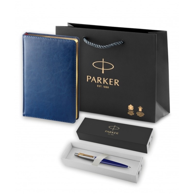Подарочный набор:Parker Jotter K160, цвет: Blue/GT, стержень: M, цвет чернил: blue и Ежедневник синий недатированный