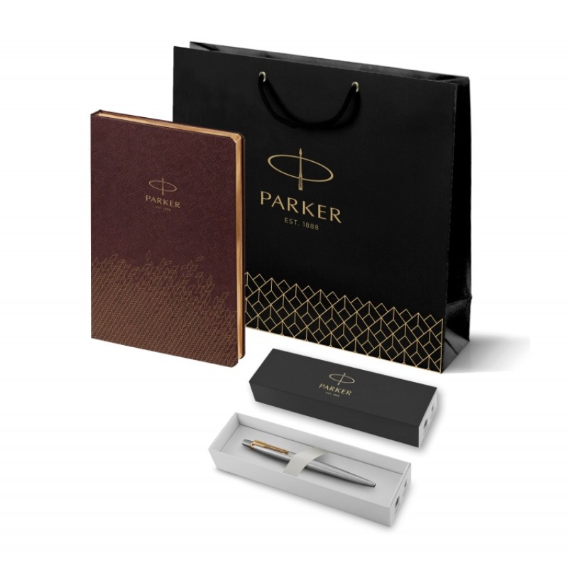 Подарочный набор: Шариковая ручка Parker Jotter Essential, St. Steel GT и Ежедневник  недатированный, коричневый
