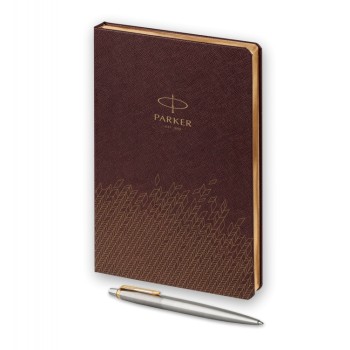 Подарочный набор: Шариковая ручка Parker Jotter Essential, St. Steel GT и Ежедневник  недатированный, коричневый