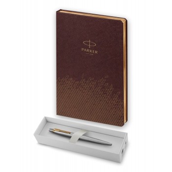 Подарочный набор: Шариковая ручка Parker Jotter Essential, St. Steel GT и Ежедневник  недатированный, коричневый