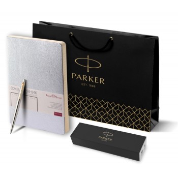Подарочный набор: Шариковая ручка Parker Jotter Essential, St. Steel GT и Ежедневник недатированный серебристый