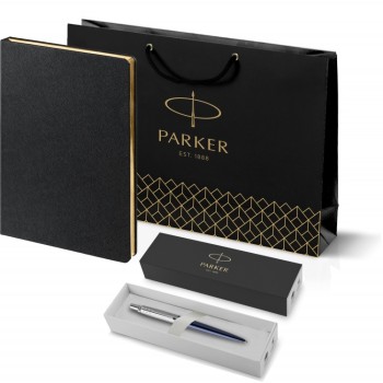 Подарочный набор: Шариковая ручка Parker Jotter Essential, Royal Blue CT, стержень: Mblue и Ежедневник недатированный черный с золотистым срез