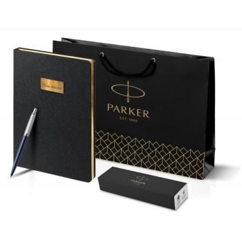 Подарочный набор: Шариковая ручка Parker Jotter Essential, Royal Blue CT, стержень: Mblue и Ежедневник недатированный черный с золотистым срез