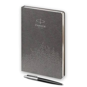 Подарочный набор: Шариковая ручка Parker Jotter Essential, Satin Black CT и Ежедневник  недатированный, серый