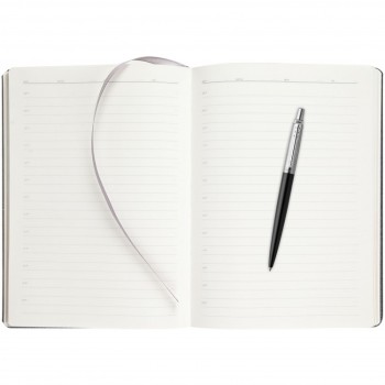 Подарочный набор: Шариковая ручка Parker Jotter Essential, Satin Black CT и Ежедневник  недатированный, серый