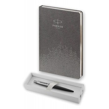 Подарочный набор: Шариковая ручка Parker Jotter Essential, Satin Black CT и Ежедневник  недатированный, серый
