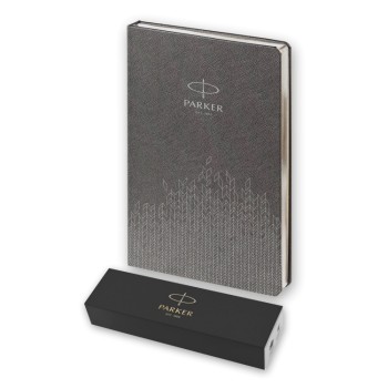 Подарочный набор: Шариковая ручка Parker Jotter Essential, Satin Black CT и Ежедневник  недатированный, серый