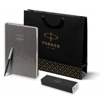 Подарочный набор: Шариковая ручка Parker Jotter Essential, Satin Black CT и Ежедневник  недатированный, серый