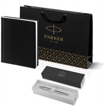 Подарочный набор: Шариковая ручка Parker Jotter Essential, St. Steel СT, стержень: Mblue и Ежедневник недатированный черный