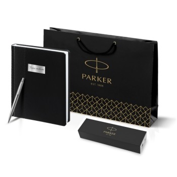 Подарочный набор: Шариковая ручка Parker Jotter Essential, St. Steel СT, стержень: Mblue и Ежедневник недатированный черный
