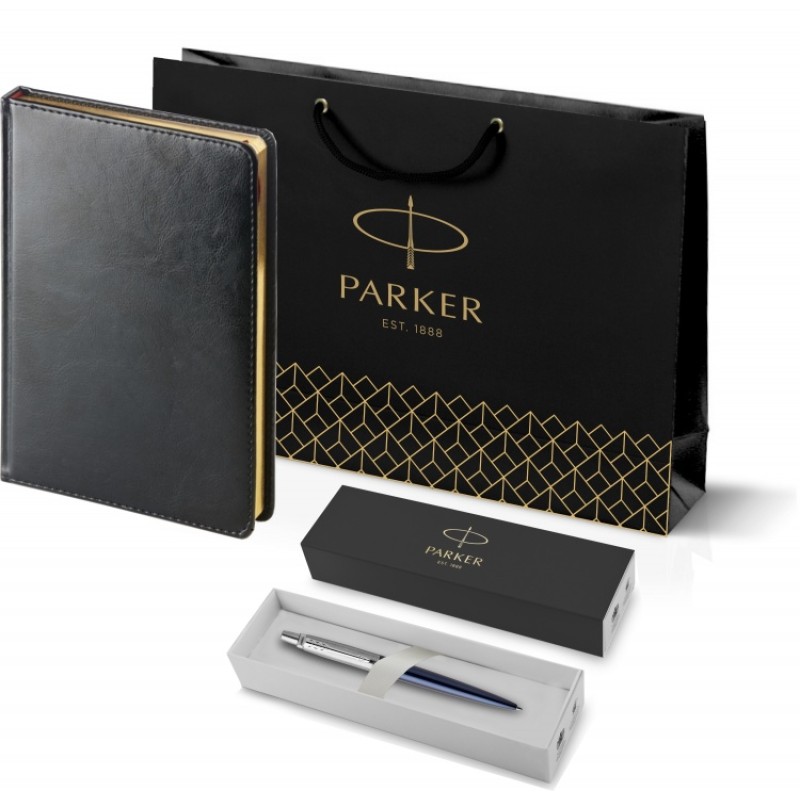 Подарочный набор: Шариковая ручка Parker Jotter Essential, Royal Blue CT и Ежедневник черный недатированный
