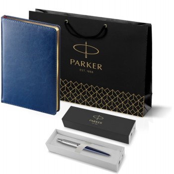 Подарочный набор: Шариковая ручка Parker Jotter Essential, Royal Blue CT, стержень: Mblue и Ежедневник синий недатированный
