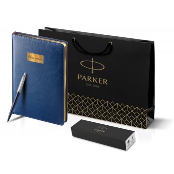 Подарочный набор: Шариковая ручка Parker Jotter Essential, Royal Blue CT, стержень: Mblue и Ежедневник синий недатированный