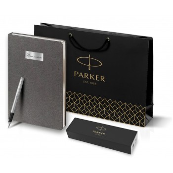 Подарочный набор: Ручка перьевая Parker Jotter Stainless Steel  и Ежедневник недатированный  серый