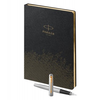 Подарочный набор: Ручка перьевая Parker Jotter Stainless Steel GT, Mblue и Ежедневник  недатированный, чёрный