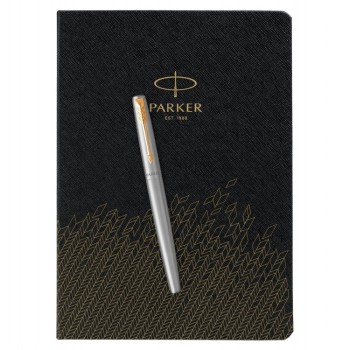 Подарочный набор: Ручка перьевая Parker Jotter Stainless Steel GT, Mblue и Ежедневник  недатированный, чёрный
