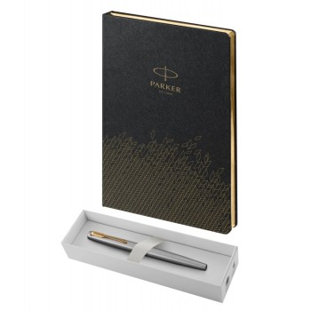 Подарочный набор: Ручка перьевая Parker Jotter Stainless Steel GT, Mblue и Ежедневник  недатированный, чёрный