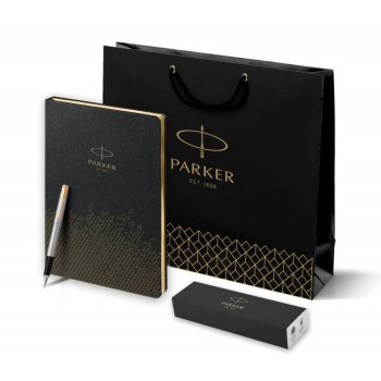Подарочный набор: Ручка перьевая Parker Jotter Stainless Steel GT, Mblue и Ежедневник  недатированный, чёрный