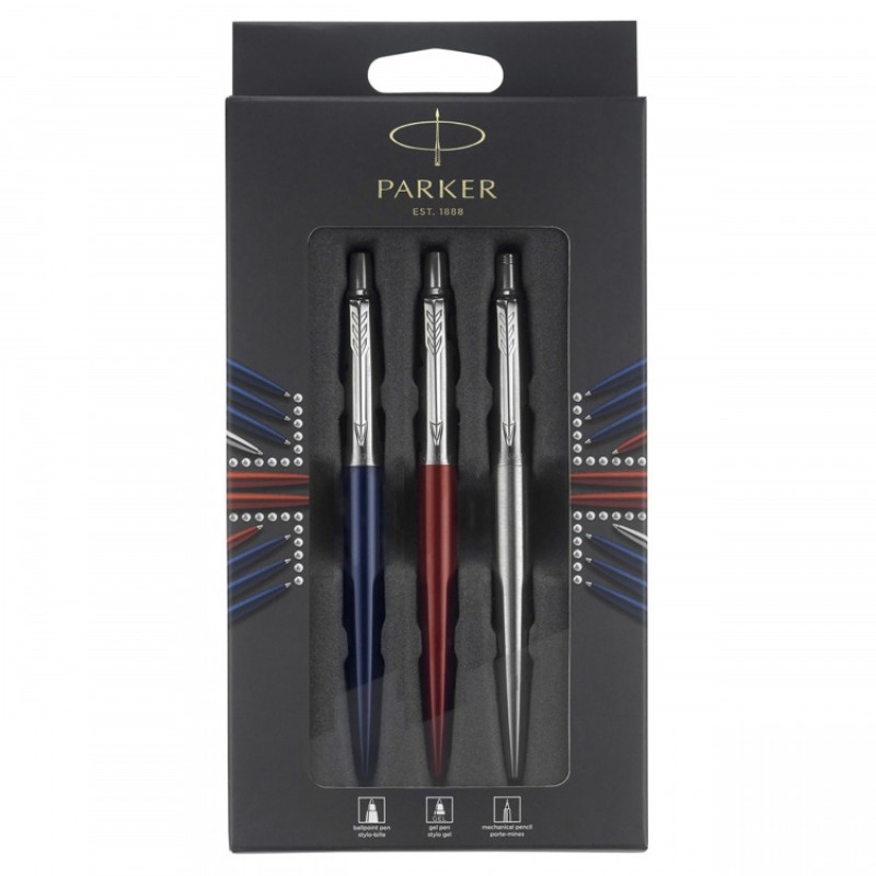 Набор Parker Jotter London Trio: гелевая ручка Red CT + шариковая ручка Blue CT + карандаш Stainless Steel CT
