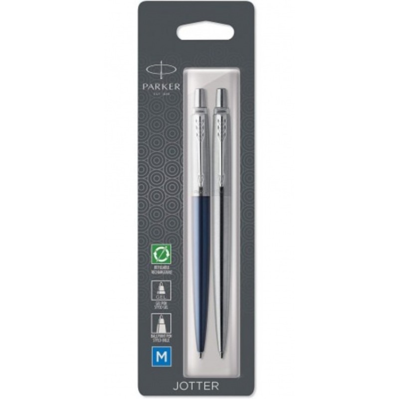 Набор из 2х ручек Parker Jotter шариковая ручка Royal Blue CT и гелевая ручка Stainless Steel CT в блистерной упаковке
