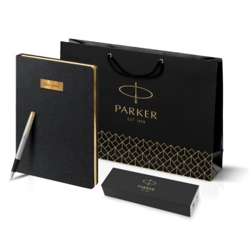 Подарочный набор: Ручка перьевая Parker Jotter Stainless Steel GT и Ежедневник недатированный черный с золотистым срезом