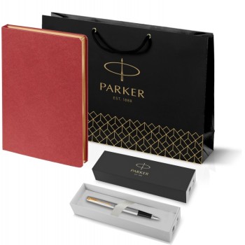 Подарочный набор: Ручка перьевая Parker Jotter Stainless Steel GT и Ежедневник недатированный красный