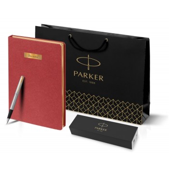 Подарочный набор: Ручка перьевая Parker Jotter Stainless Steel GT и Ежедневник недатированный красный