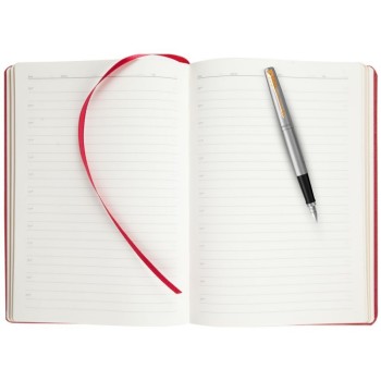 Подарочный набор: Ручка перьевая Parker Jotter Stainless Steel GT и Ежедневник недатированный красный