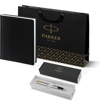 Подарочный набор: Ручка перьевая Parker Jotter Stainless Steel GT и Ежедневник недатированный черный