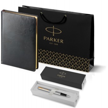 Подарочный набор: Ручка перьевая Parker Jotter Stainless Steel GT и Ежедневник черный недатированный