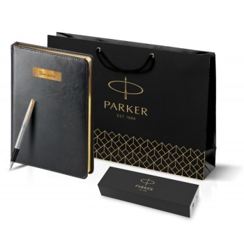 Подарочный набор: Ручка перьевая Parker Jotter Stainless Steel GT и Ежедневник черный недатированный